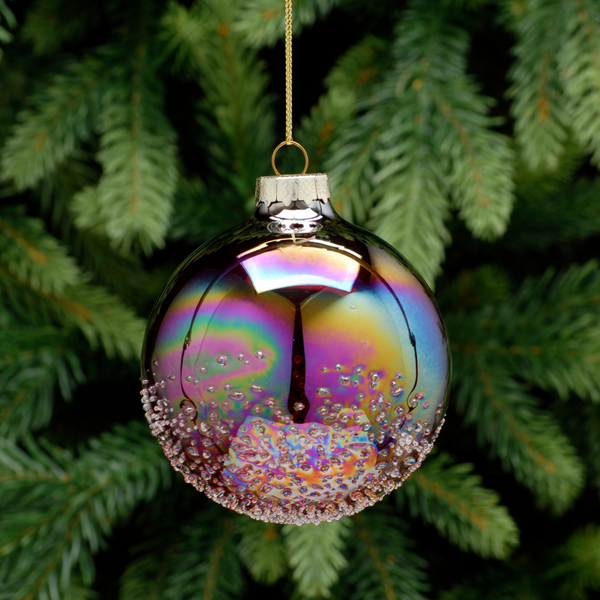 8cm Red Iridescent Crusted Glass Bauble Tree Decoration