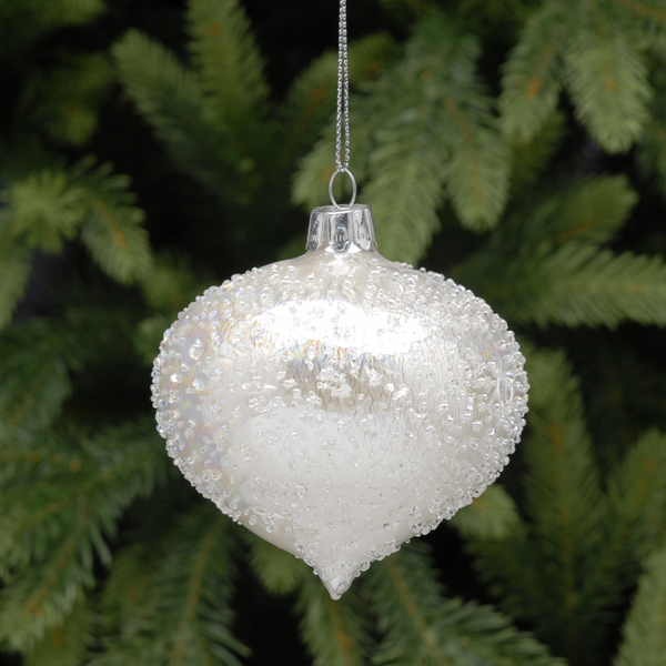 8cm Ice Glass Olive Christmas Tree Bauble Decoration