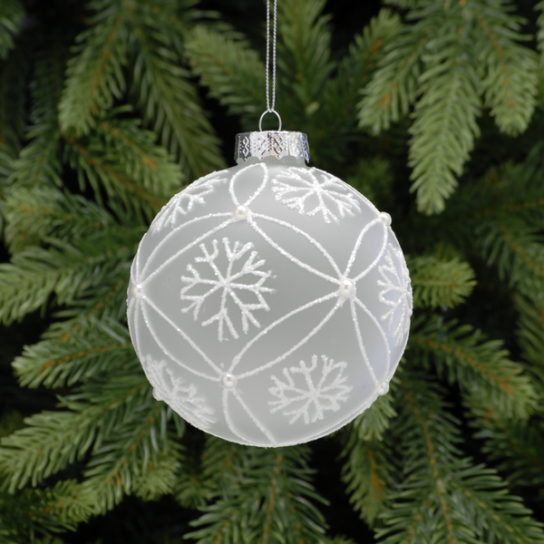 10cm Frosted Glass Bauble with Snowflake Tree Decoration