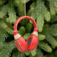 Red Headphones Glass Christmas Tree Bauble