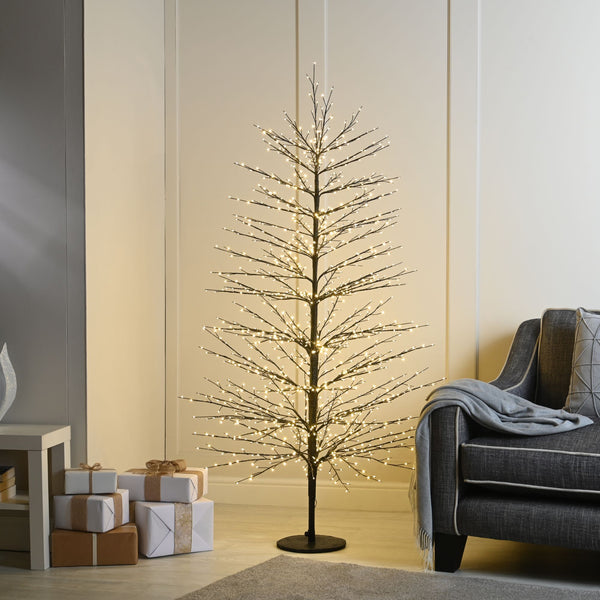 7ft Pre Lit Twinkling Black Microdot Christmas Tree with 1,700 Warm White LED's