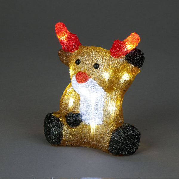 Acrylic Reindeer Sitting Battery Operated Lit with 16 White LEDs