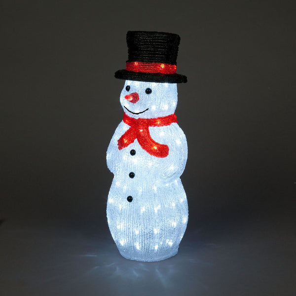 Large Acrylic Snowman with Top Hat Lit with 100 White LEDs