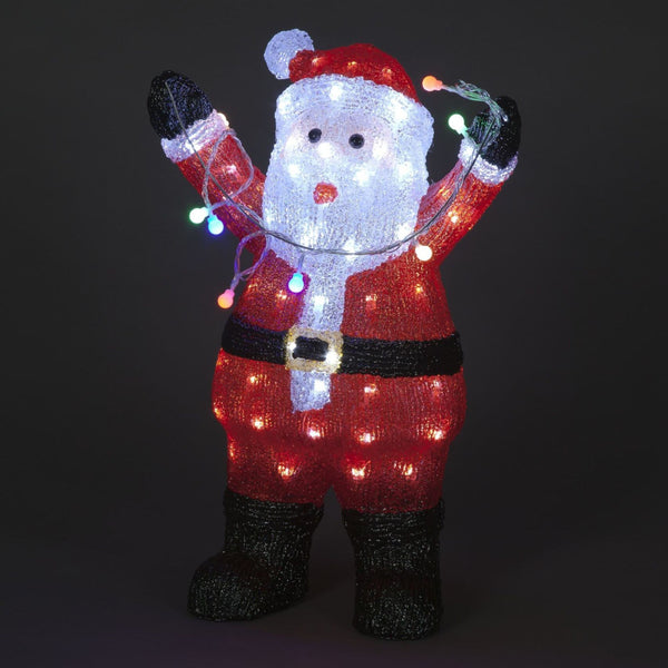 50cm Acrylic Santa Holding Lights Lit with 90 White LEDs