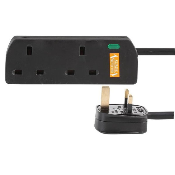 7.5 Metre 2 Gang Black Mains Extension Lead