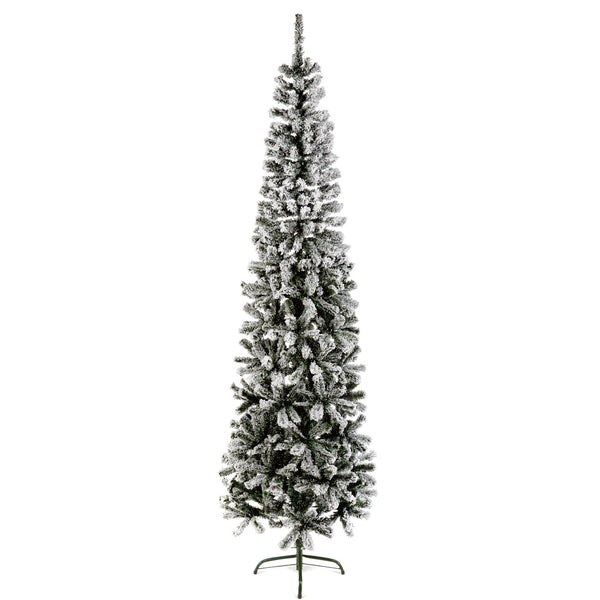 6.5ft Flocked Spruce Pencil Pine Artificial Christmas Tree with Metal Stand