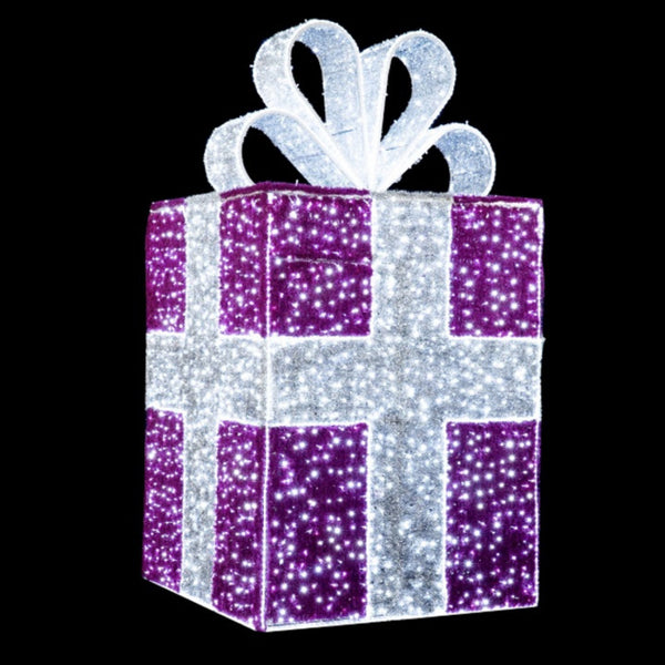 3.5m Giant Red and Silver Lit 3D Christmas Present Commercial Display
