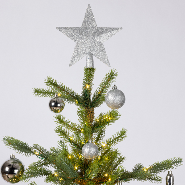 Pack of 33 Silver Shatterproof Mixed Baubles and Star Tree Topper