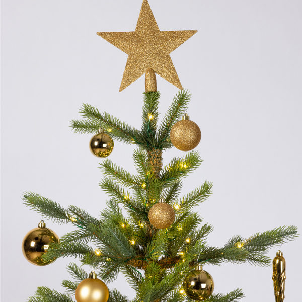 Pack of 33 Light Gold Shatterproof Tree Baubles with Star Tree Topper