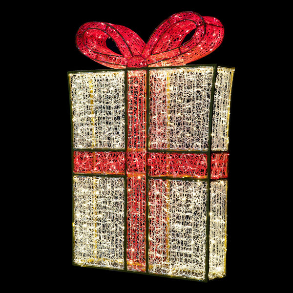 1.8m Slim Line Gold and Red Lit Christmas Present Commercial Display