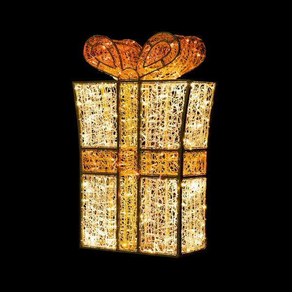 1m Slim Line Gold and Red Lit Christmas Present Commercial Display