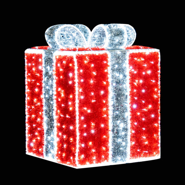 1.15m Red and White Lit 3D Christmas Present Commercial Display