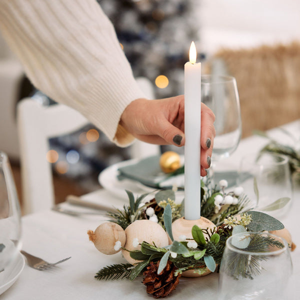 30cm Modern Christmas Table Centerpiece with Wooden Balls Pinecones and Eucalyptus