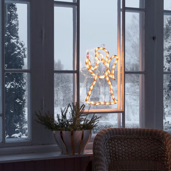 Angel Window Silhouette Lit with 50 Warm White LEDs
