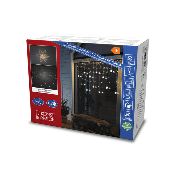 1.4m 12 Warm White LED Clear Curtain Snowflake Window Lights