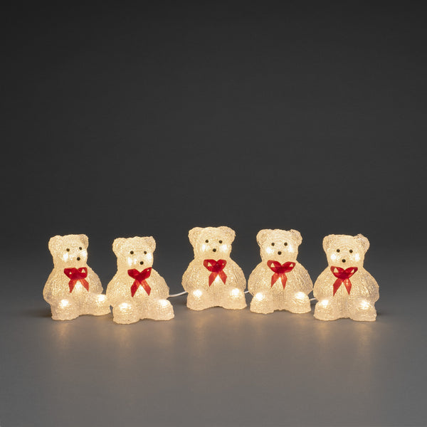 Set of 5 Acrylic Christmas Bears with 40 Warm White LEDs