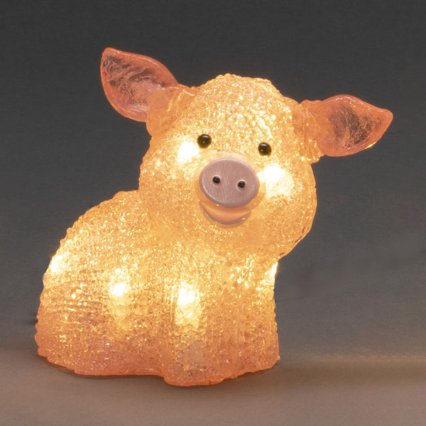 Set of 5 Pink Acrylic Pigs Lit with 40 Warm White LEDs