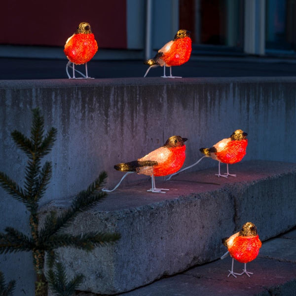 Set of 5 LED Lit Christmas Acrylic Bullfinches