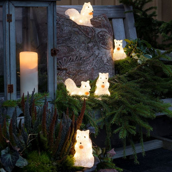 Set of 5 Acrylic Squirrels Lit with White LEDs