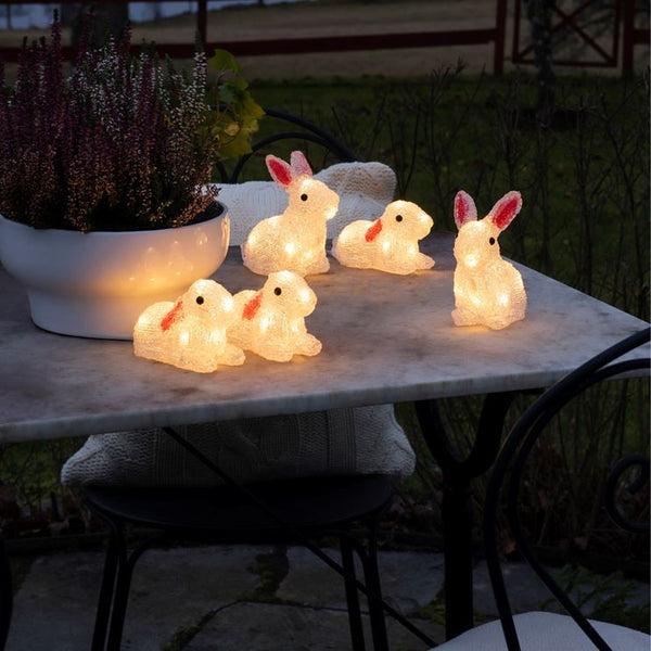 Set of 5 Acrylic Rabbits Lit with Ice White LEDs