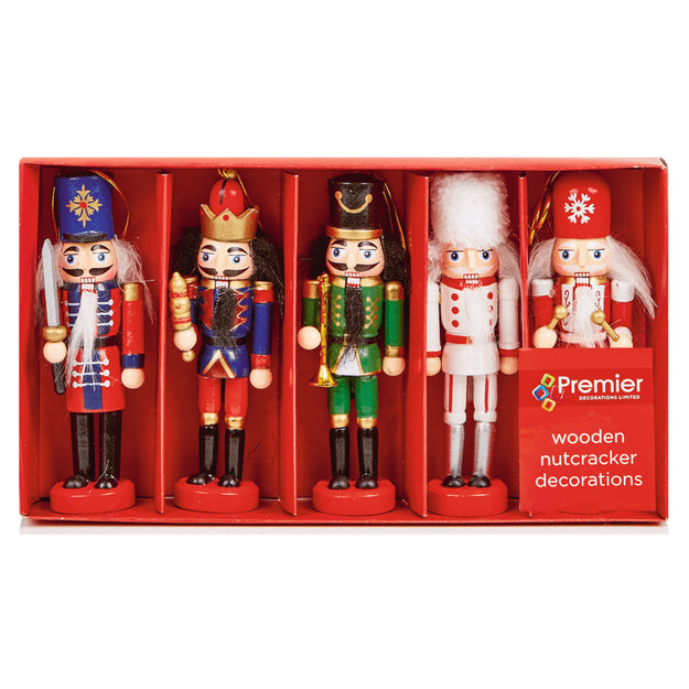 Pack of 5 Assorted Wooden Standing Christmas Nutcrackers