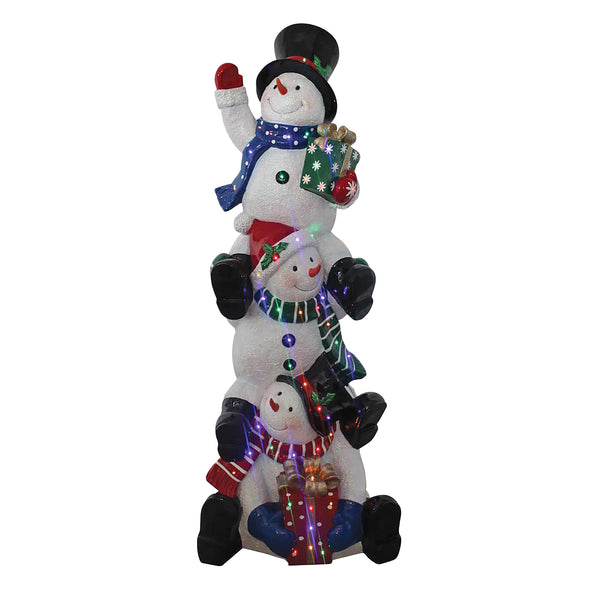 3 Stacked Snowmen Statue With Multicoloured LED Lights Christmas Display Prop