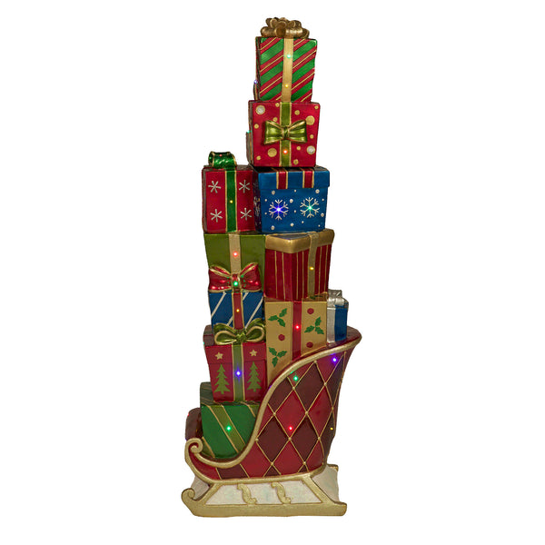 1.5m Festive Stack of Christmas Presents on Sleigh With LED Lights Display Prop