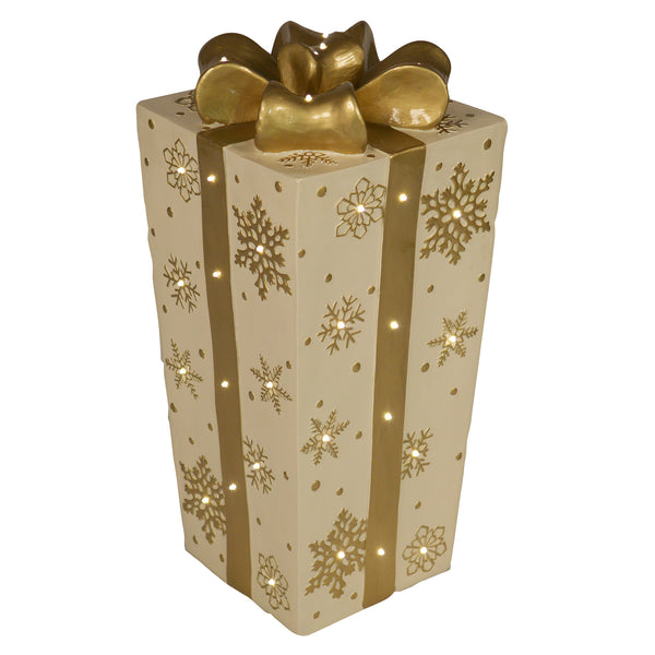 80cm White and Gold Christmas Present With LED Lights Display Prop