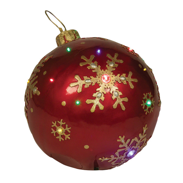 Large Red Christmas Bauble With Gold Snowflake Design and LED Lights Display Prop