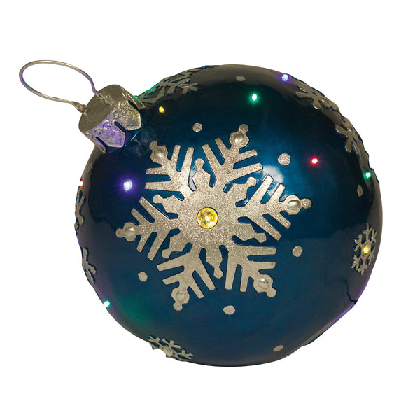 Large Blue Christmas Bauble With Gold Snowflake Design and LED Lights Display Prop