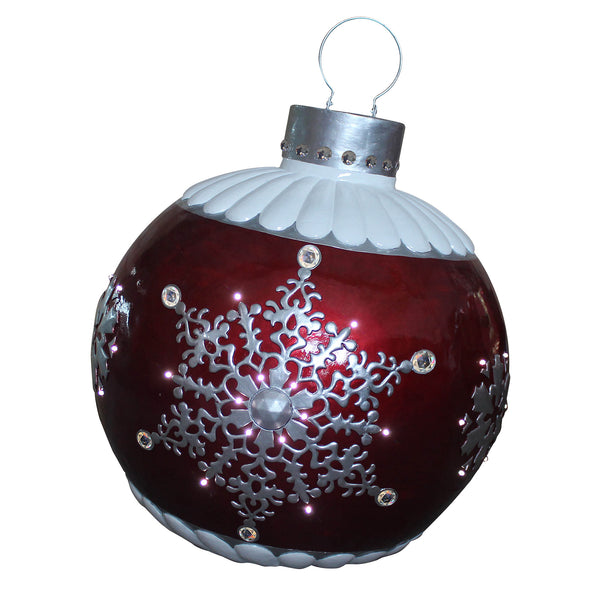 Large 76cm Red Christmas Bauble With Silver Snowflake Design and LED Lights Display Prop