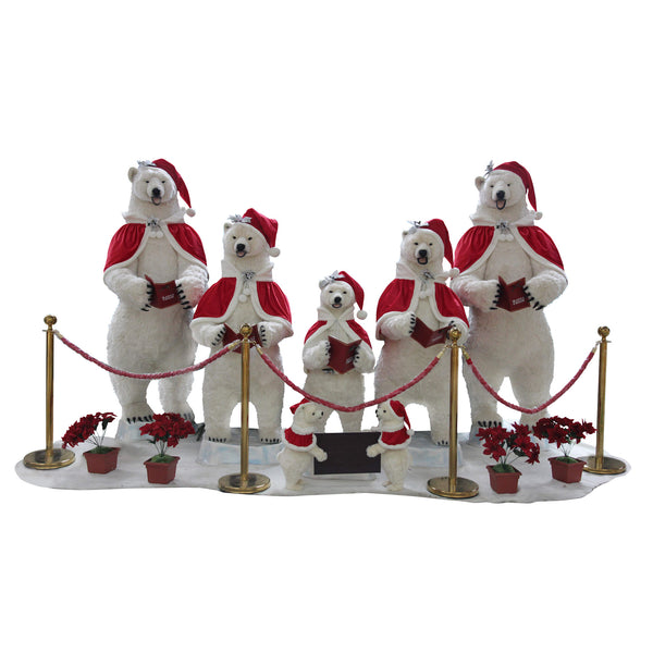 5 Piece Lifesize Fully Animated Singing Polar Bear Christmas Choir Display Prop