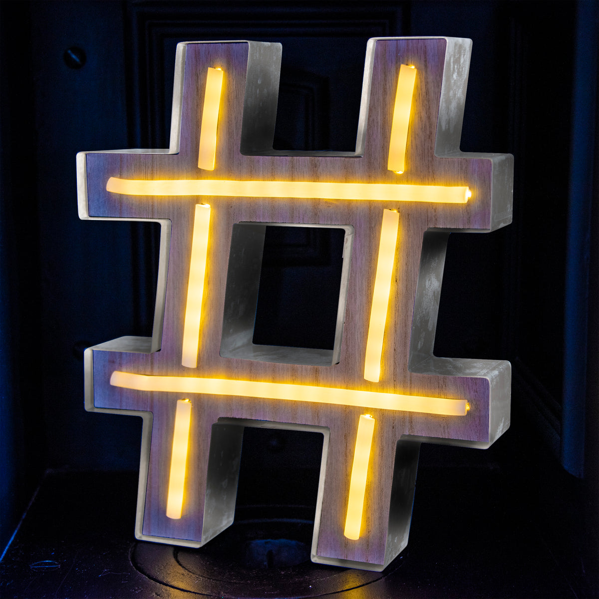 Retro Lit Hashtag Sign Battery Powered