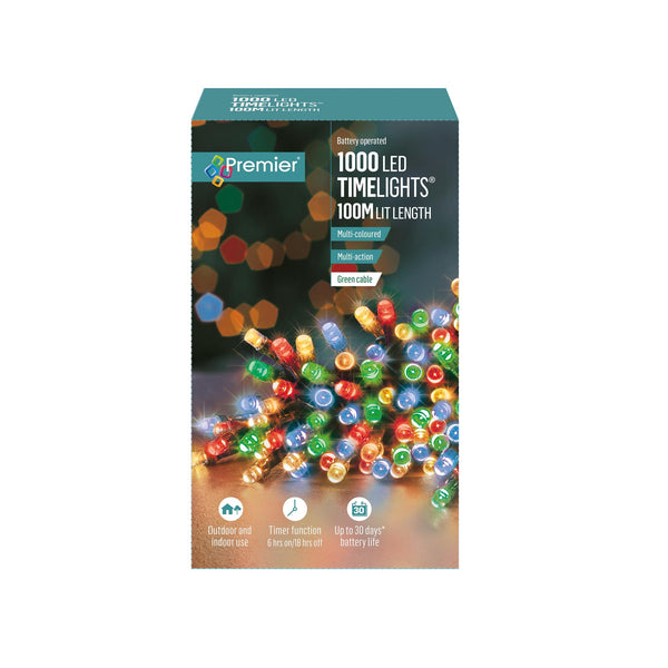 1000 Multi Coloured Multi Action Battery Powered LED Lights with Timer