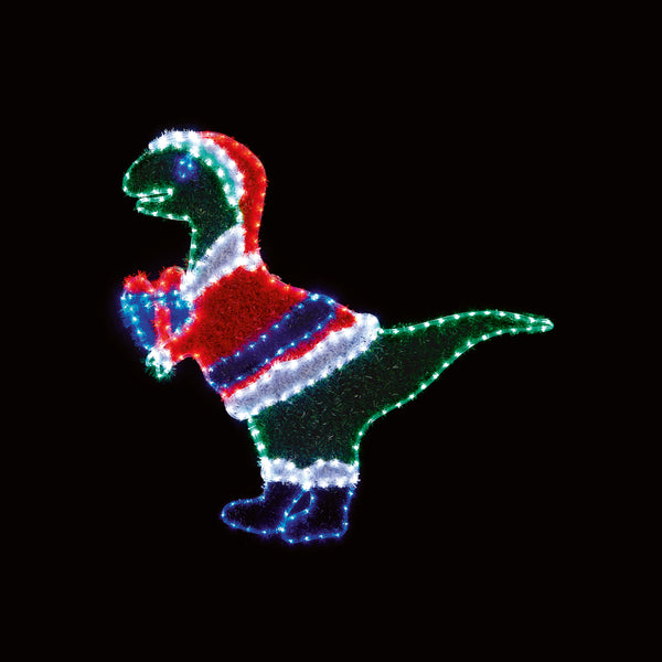 1.2m Dinosaur in a Santa Coat and Hat Tinsel Rope Light with LEDs