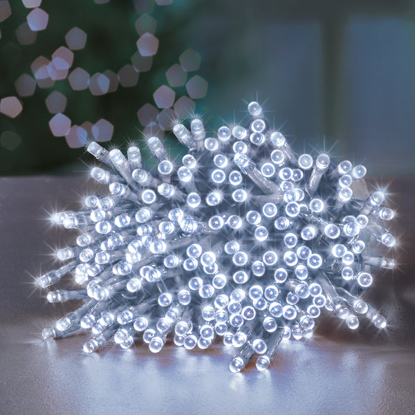 200 White Supabrights Multi Action LED String Lights on Clear Cable with Timer