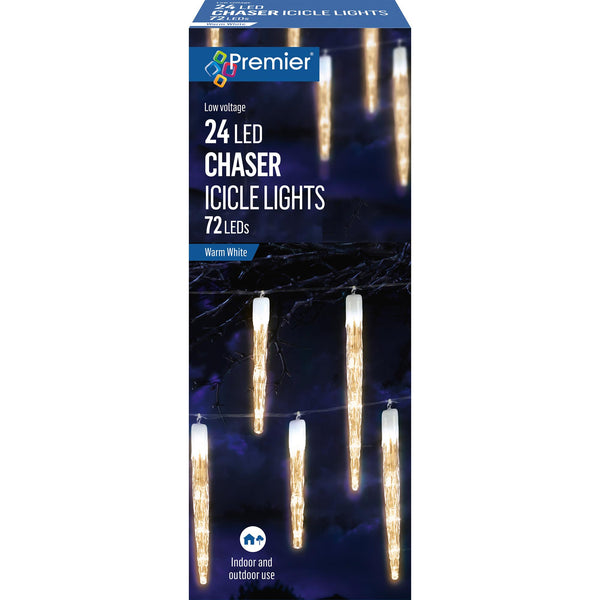 24 Chaser Icicle Lights with 72 Warm White LED lights