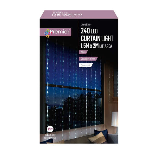 240 White LED Waterfall Curtain Light 1.5m x 2m