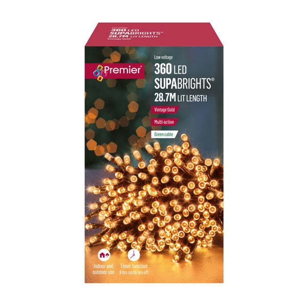 360 Vintage Gold Supabrights Multi Action LED String Lights with Timer