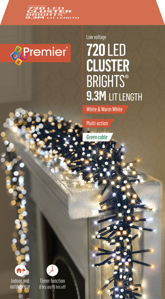 720 White and Warm White Multi Action Cluster Lights with Timer