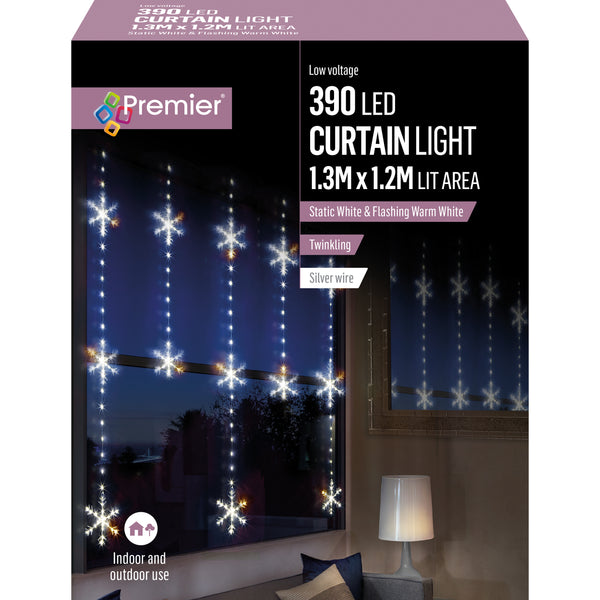 1.2m x 1.3m Curtain Snowflake Window Light with 390 White LEDs