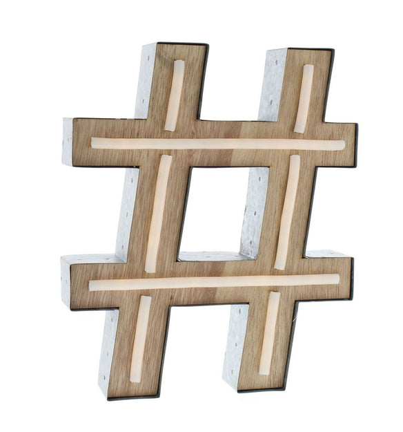 Retro Lit Hashtag Sign Battery Powered