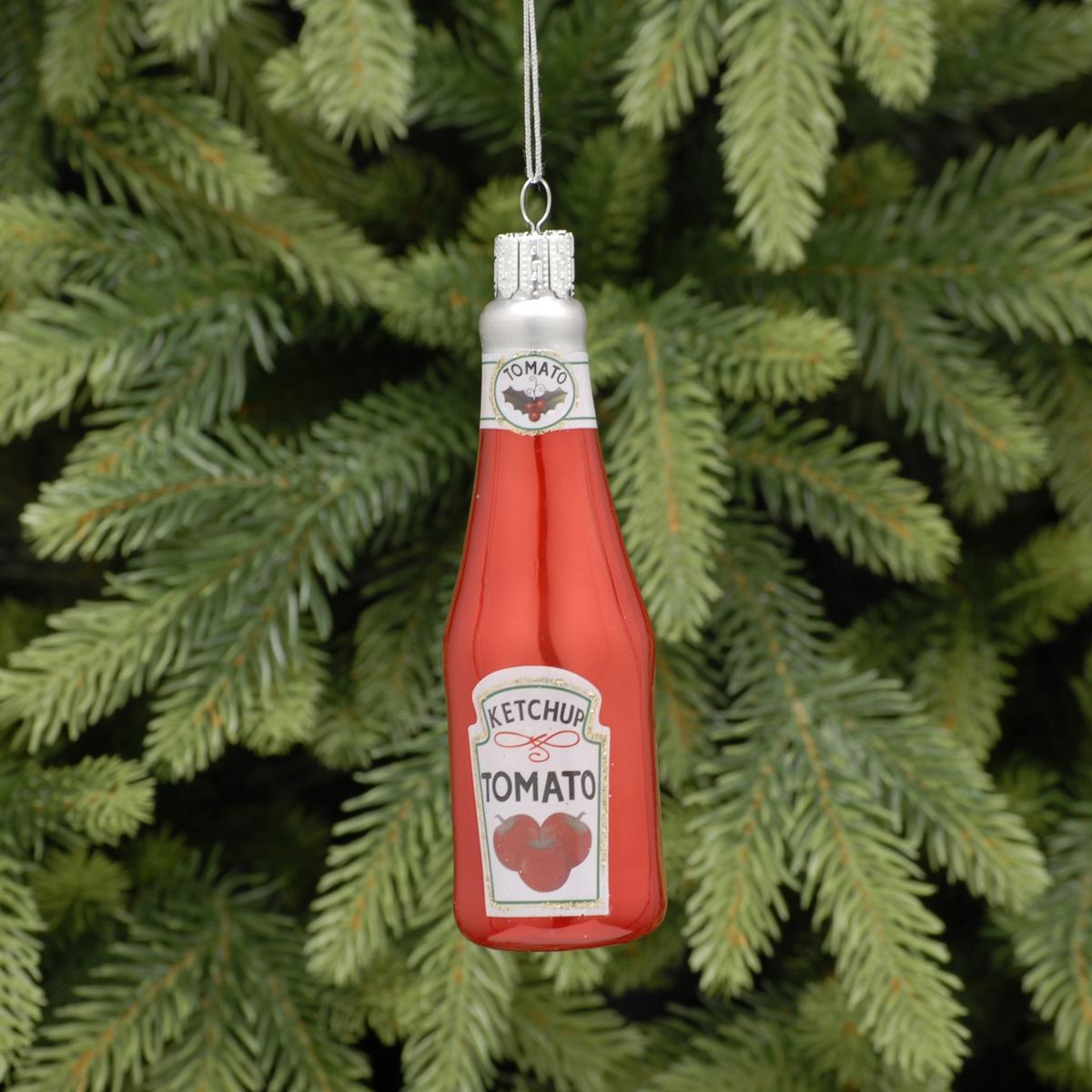 Red Ketchup Bottle Glass Christmas Tree Decoration