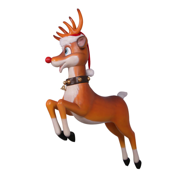Novelty Hanging Red Nosed Reindeer Wearing Christmas Hat Display Prop