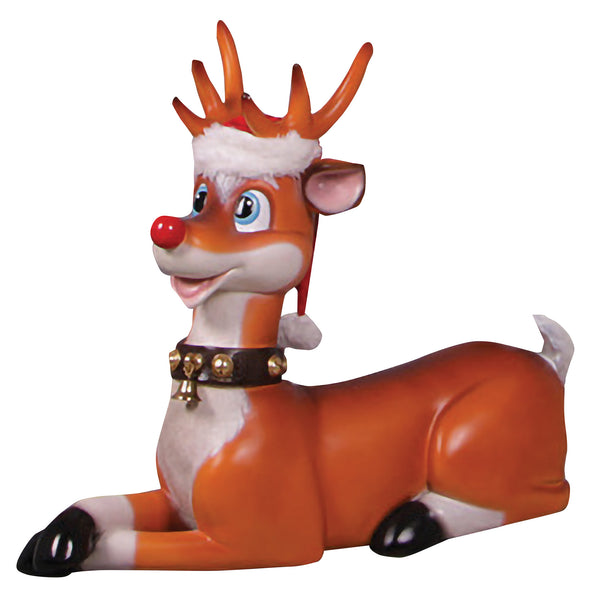Novelty Lying Down Red Nosed Reindeer Wearing Christmas Hat Display Prop