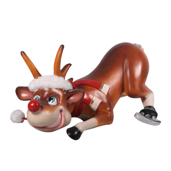 Novelty Ice Skating Red Nosed Reindeer Wearing Christmas Hat Display Prop