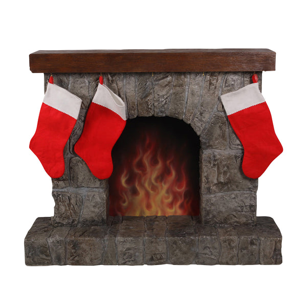 1m Life-size Christmas Fireplace With Stockings and Flame Effect Display Prop