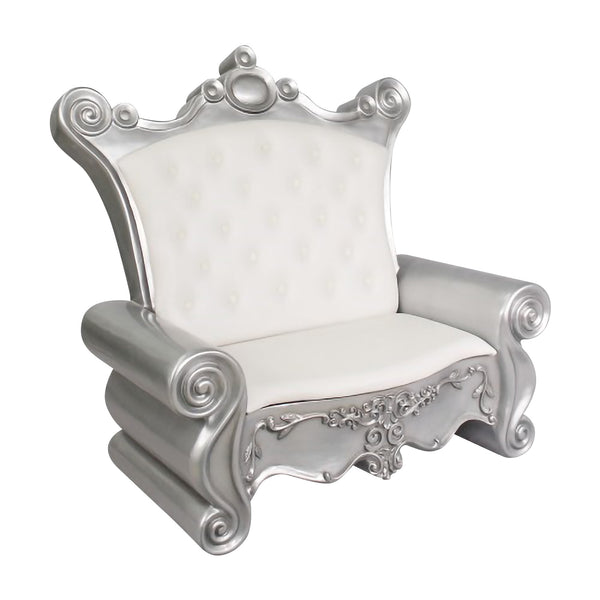 Santa's Plush Sofa in White and Silver Commercial Christmas Display Prop