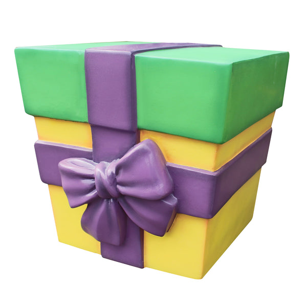 30cm Yellow and Green Christmas Parcel with Purple Ribbon