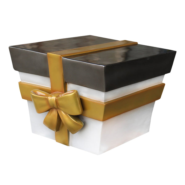 55cm Black and White Christmas Parcel with Gold Ribbon